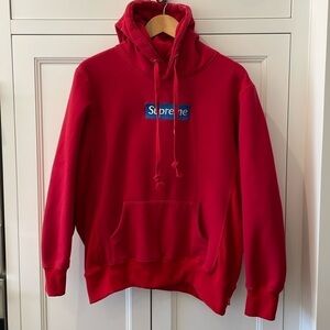 Red Sweatshirt With Supreme Box Logo on front—Good Preowned Condition—Warm!! XL